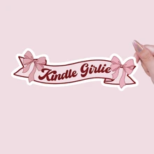 Kindle Girlie 防水乙烯基贴纸 - 粉色蝴蝶结书法设计，适用于笔记本电脑、水瓶等，贴纸 | 书法字体贴纸 | 背胶，防水贴纸，学习用品，返校季