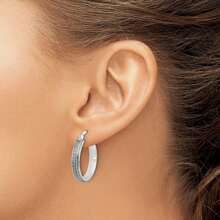 Jewelryweb  925 Sterling Silver Textured Greek Key Large Round Hoop Artisan Oxidized Earrings - 26.1x4.35mm