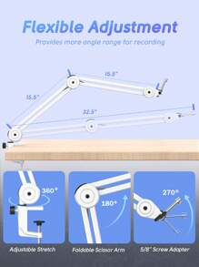 Microphone Boom Arm Stand, Metal Heavy Duty Mic Stand, Scissor Suspension Adjustable Boom Arm For Podcast Recording Streaming Gaming, With Desk Clamp, 5/8" Screw, Cable Ties-FIFINE BM63 White