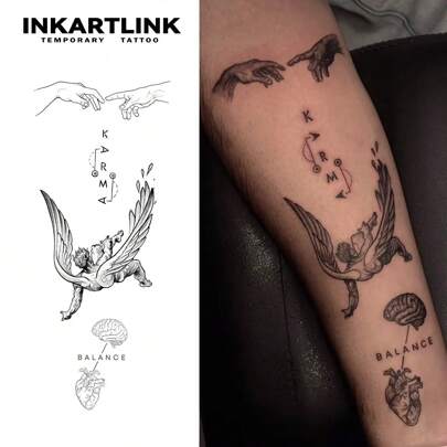  INKARTLINK 1 pieza Tatuaje temporal de 8*18cm con temática de jugo botánico, diseño de tatuaje de "Ángel caído" y magia del destino, tatuaje semipermanente de 15 días de duración, tatuaje falso realista, duradero 1-2 semanas
