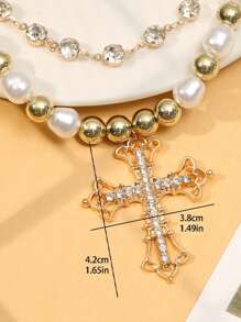1pc Versatile Pearl Cross Necklace For Men And Women, Daily Wear Collar Necklace Accessory