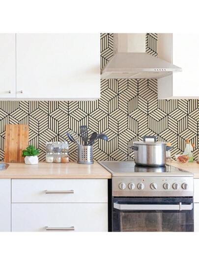 Roll Self Adhesive Home Wallpaper, Geometric Rectangular Contact Paper, Peel Stick, Waterproof Removable Living Room Kitchen Bedroom Dormitory Furniture Refurbishment Fall Aesthetic Wallpaper Wand Bathroom ation Stuff Ho Art Paper Stickers Sticker view 5