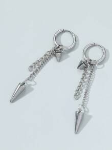 時尚流行1入組男士錐形裝飾耳環，不銹鋼首飾，適合珠寶禮物和時尚外觀 - 銀色 - 查看 3