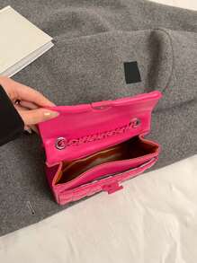 1pc Fashion Quilted Chevron Pattern Crossbody Shoulder Bag - Compact PU Material Bag For Women, With Security Twist Lock - Rose Red - View 11