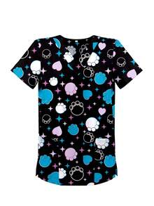 Women's V-Neck Top Cat's Paw Printed Nurse Uniform, Scrub Top With Pockets - Multicolor - View 4