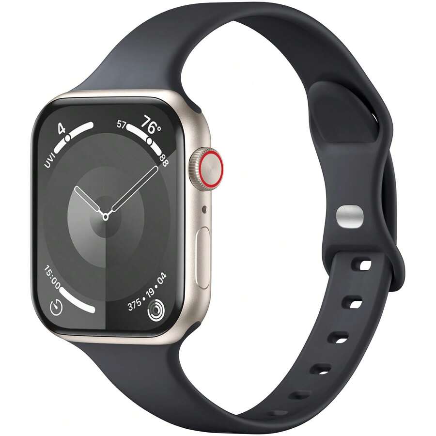 5 条硅胶超薄表带兼容 Apple Watch 表带 38 毫米 42 毫米 40 毫米 44 毫米 41 毫米 45 毫米 46 毫米 49 毫米，柔软超薄运动表带薄腕带兼容 Apple Watch Series 10/9/8/7/SE/6/5/4/3/2/1/Ultra 女士和男士 - 黑色 - 查看 1