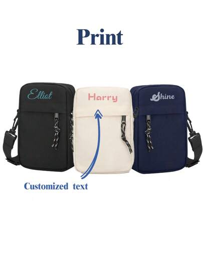 1pc Personalized Letter Logo Crossbody Bag, Customized Name Sports Cycling Shoulder Bag, Japanese Style Sling Bag, Coin Purse, Electronics Pouch, Travel Bag, Suitable For Daily Use And As Gift For Family, Friends, Christmas, Easter, Spring Festival, Mother's Day, Father's Day, Women's Day, Valentine's Day, Teacher's Day, Nurse's Day, Birthday