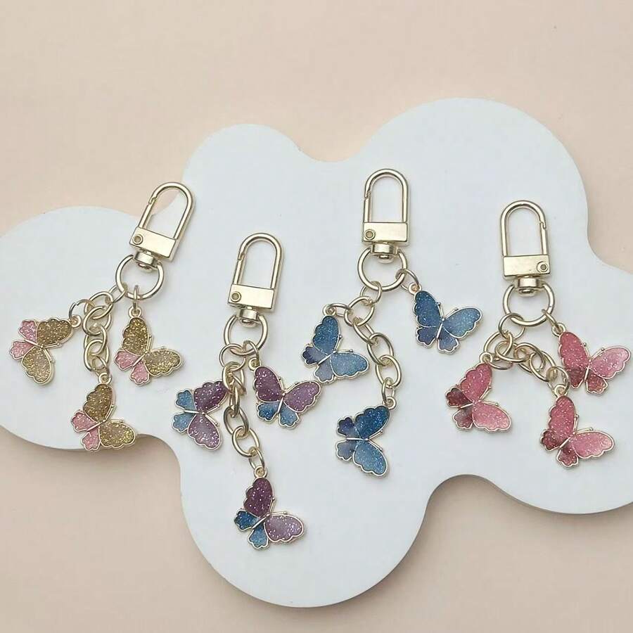 创意彩色蝴蝶钥匙扣，可爱锌合金油滴包包配件饰品，小礼品