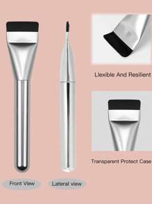 1支全新超平头粉底刷，无痕粉扑，打造无瑕妆容，化妆师必备旅行便携，可作粉底刷、遮瑕刷、腮红刷、修容刷、古铜粉刷、散粉刷等使用。 - 銀色 - 查看 5