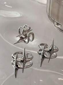 Y2K Hip Hop Silver Color Copper Stars Open Rings For Women Men Fashion Adjustable Couple Rings Vintage Ring Jewelry Gift