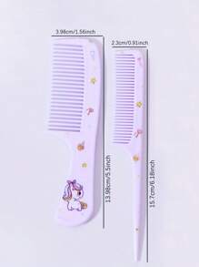 Set de 3 piezas/2 piezas de cepillos de pelo con diseño de unicornio morado al azar - Aptos para uso en seco y húmedo, adecuados para todo tipo de cabello, mango de plástico ABS duradero, opción de regalo perfecta - Multicolor - Ver 3