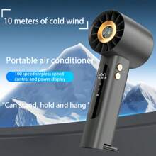 1pc New Handheld High Speed Fan 100 Speed Endless Variable USB Charging Digital Display Semiconductor Refrigeration Portable Small Fan Outdoor Portable Fan Creative Products With Compass Outdoor Suitable For Hanging Backpack - Multicolor - View 3