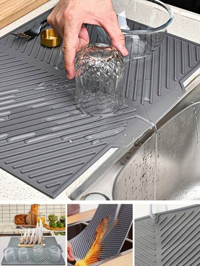 1 szt. silikonowa mata do suszenia naczyń – składana, odporna na ciepło, wielofunkcyjna mata do odsączania naczyń, odpowiednia do naczyń i przyborów kuchennych, antypoślizgowa mata kuchenna do zlewu, naturalny i higieniczny element wyposażenia kuchni, element wystroju domu i kuchni, element przytulnej jesienno-zimowej aranżacji oraz świątecznych dekoracji