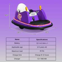 Lifezeal 12V Vehicle 360° Spin Race Toy Kids Ride On Bumper Car With Remote Control Purple/Pink/Red/Blue - Purple - View 2
