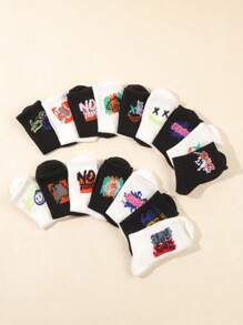 10 Pairs Unisex Smiling Face Pattern Socks, Fashionable, Personalised, Comfortable, Versatile Mid-Calf Socks