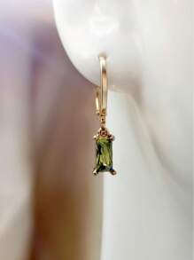 1 Cặp bông tai thủy tinh vuông màu xanh ô liu tối giản dành cho nữ - Màu xanh Ô liu - Xem 3