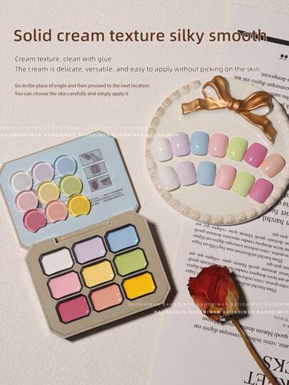 马卡龙 9 色固体绘画凝胶指甲油套装，渐变色凝胶指甲油海绵凝胶指甲油适用于渐变色指甲 Aura Nails，法式美甲 DIY 美甲，女士女孩美甲设计