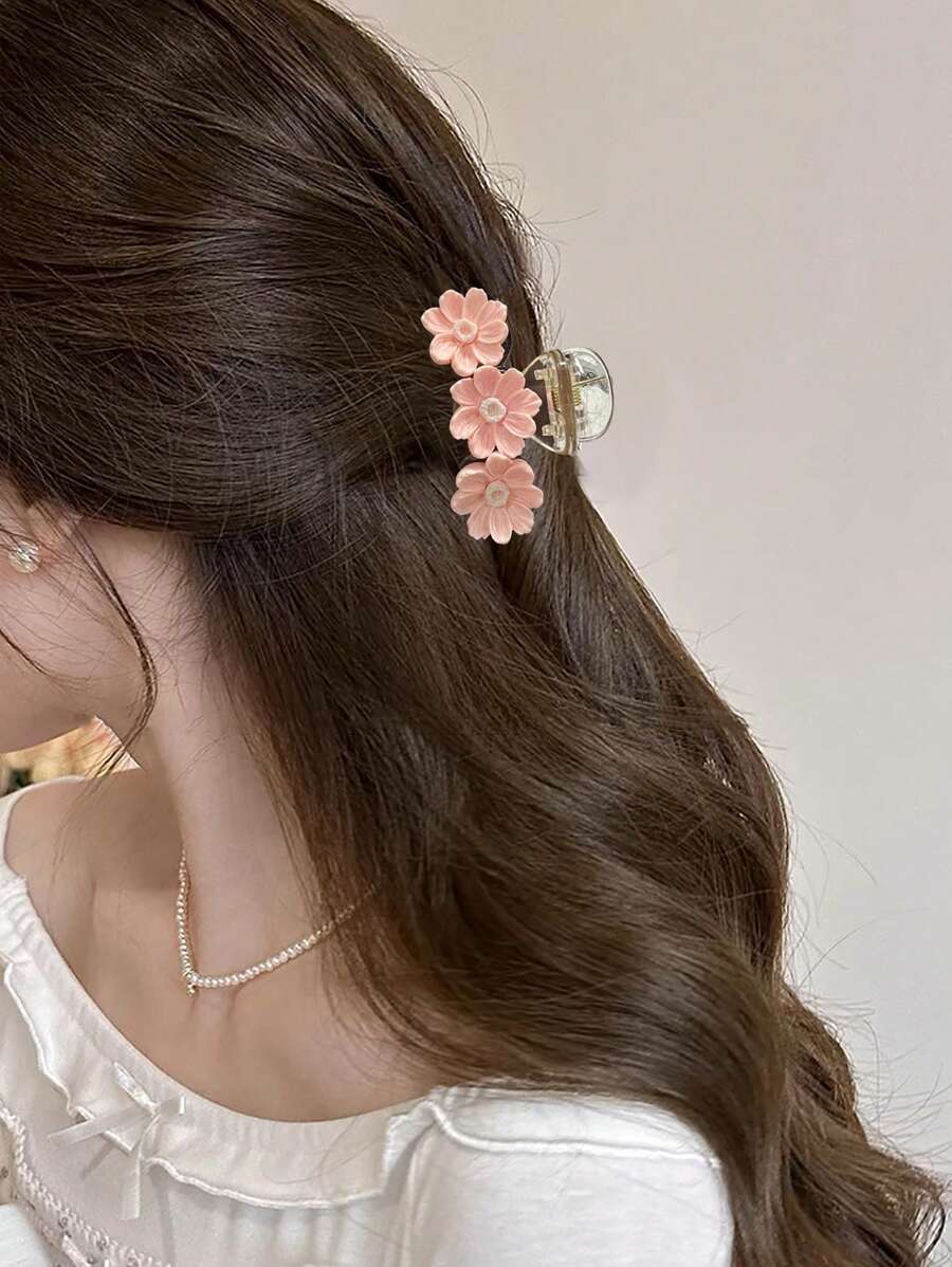1件波西米亞街頭風雛菊花髮夾 抓夾式髮夾 海灘配件 秋冬女款度假穿搭夏季髮飾 - 粉色 - 查看 1