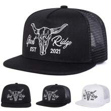1pc Men's Bull Embroidery Baseball Cap, Streetwear Fashionable Casual Adjustable Sun Protection Hat, Suitable For Outdoor, Spring/Autumn Travel, Beach Party - Multicolor - View 1