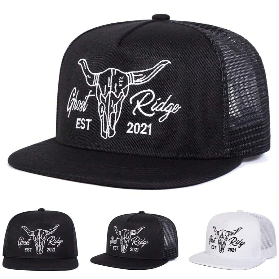 1pc Men's Bull Embroidery Baseball Cap, Streetwear Fashionable Casual Adjustable Sun Protection Hat, Suitable For Outdoor, Spring/Autumn Travel, Beach Party - Multicolor - View 1