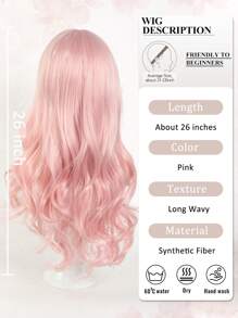 Lolita Wigs Long Wavy Pink Wigs Hair 26 Inch Synthetic Light Pink Cosplay Lolita Wig, Center Split Wig, Daily Party Natural,Smooth And Realistic Wig