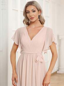 Butterfly Sleeve Tie-Waist Champagne Chiffon Bridesmaid Dress, Wedding Guest Dress, Spring Semi-Formal Dress - Apricot - View 5