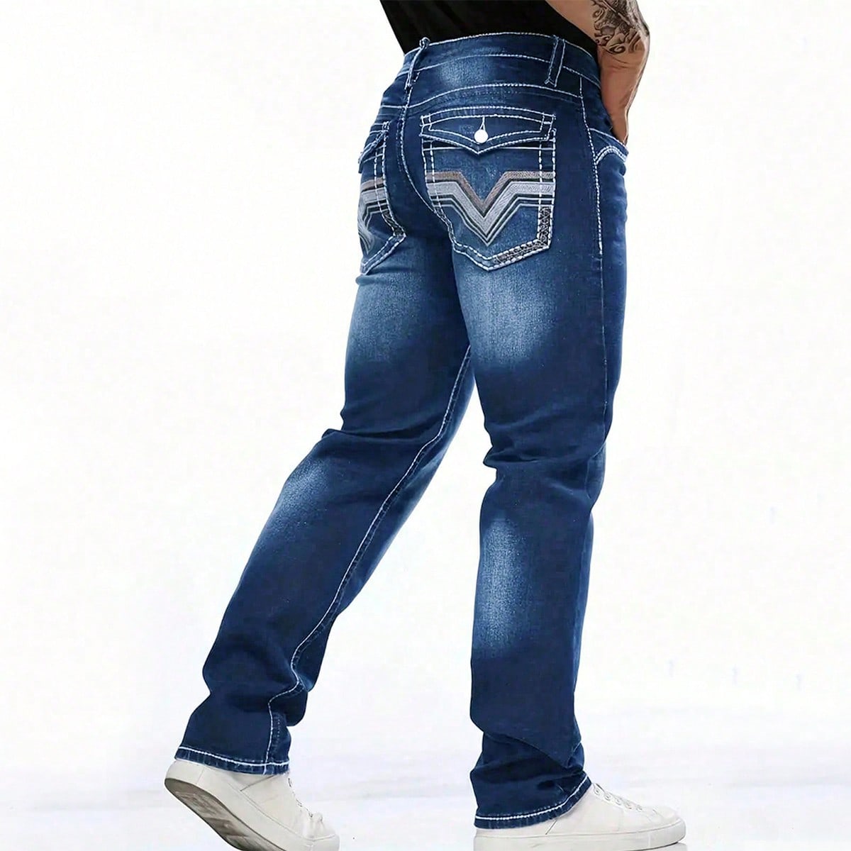 Jeans elásticos clásicos bordados para hombre, minimalistas y de moda, aptos para el verano