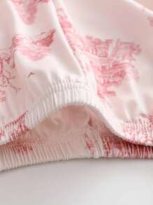 Bộ đồ ngủ thanh lịch 2 món cỡ lớn dành cho nữ với họa tiết màu nước - Áo dài tay cài nút thoải mái và quần dài rộng rãi, bộ đồ ngủ xuân/hè/thu - Màu Hồng baby - Xem 4