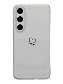 1pc Simple Black Heart Pattern Transparent Full Coverage TPU Phone Case Compatible With Apple And Series