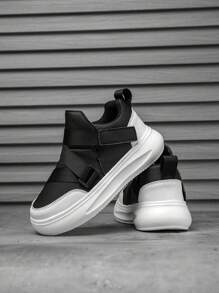 1 Pair Children Sports Shoes, Novel Color Matching Skateboard Shoes, PU Leather Upper, Indoor/Outdoor Casual Running Shoes, Easy To Wear, Lightweight, Anti-Slip, Breathable, Comfortable, New Fashion Academy Style, Boys & Girls, Chunky Sneakers