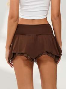 Minifalda de mujer, falda de talle bajo plisada irregular lisa de verano, ropa de club para fiestas - marrón café - Ver 6