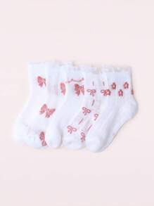 5 双女婴甜美可爱提花蕾丝边洛丽塔网眼短袜 - 白色 - 查看 1