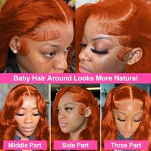 34 Inch 350 Ginger Lace Front Wigs Human Hair Pre Plucked 250% Density Body Wave Lace Front Wigs Human Hair Orange 350 Wig HD Transparent Full Frontal 13x4 #350 Ginger Colored Natural Wig For Woman - S350 - 查看 8