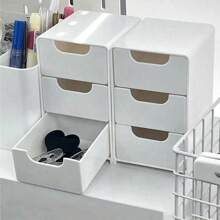 1 pièce Mini organiseur de bureau à 3 étages avec 3 compartiments, Mini boîte de rangement pour le maquillage style tiroir, petit conteneur de rangement de bureau pour les bijoux, les rouges à lèvres, les fournitures de bureau. Décoration de salle de bain maison Organisateur de maquillage d'été Retour à l'école