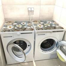 1PC White Floral Print Washing Machine Dust Cover Mat, Quick-Dry Absorbent Counter Top Pad For Laundry And Kitchen, Microwave And Refrigerator Dust CoveR Home Decoration Table Decoration,Party Decoration,Wedding Decoration,Dining Room Kitchen Decoration,Room Decoration,Home Decoration - Multicolor - View 8