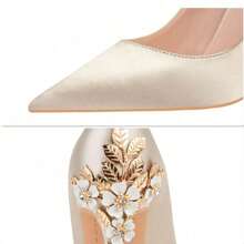 Fashion Light Luxury Sexy Women's Shoes Fashion Flower Stiletto High Heel Wedding Shoes Pointed Toe Satin Single Shoes