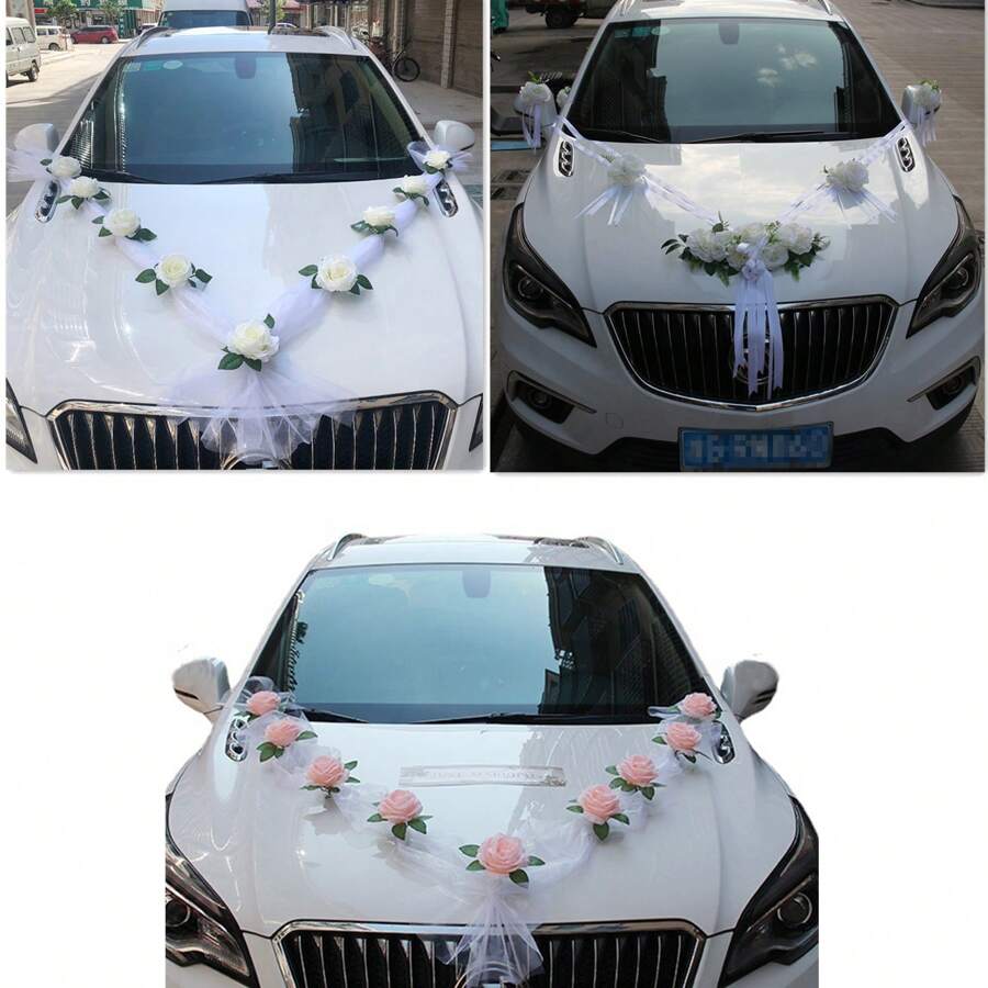 9 pièces DIY Décoration de la Saint-Valentin Décoration de mariage en tissu Décoration de voiture de mariage Fleurs roses simulées, Décoration de maison Fleurs artificielles en soie rose, Convient pour diverses décorations de voiture, Diverses décorations de voiture de mariage