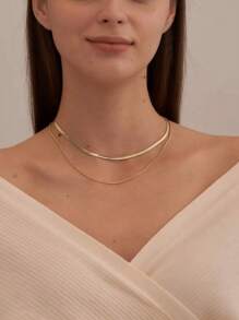 蛇链项链 人字形项链 金色颈链 女士项链 女孩礼物 - 金色 - 查看 4