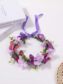 1 pieza Accesorio para el cabello de corona de flor con mariposa para niñas, diadema de estilo natural para decoración de primavera/verano, utilizado como accesorio para fotos de viaje y actuaciones