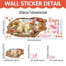 Pegatinas de pared de Pascua, lindas pegatinas 3D de conejo que se abren paso a través de la pared, calcomanías artísticas para ventanas, decoraciones para la oficina y el dormitorio. - Multicolor - Ver 7