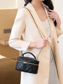 MIYIN 女士时尚菱格链条单肩包，彩虹条纹编织包，轻质翻盖链条斜挎包 - 黑色 - 查看 11