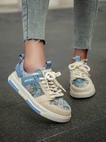 Women's New Vintage Low-Top Lace-Up Patchwork Casual Sneakers, Stylish Daily Versatile Outdoor Sports Shoes, All Seasons