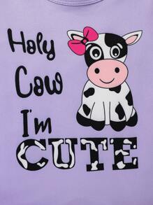 2pcs/Set Cute Cartoon Cow Print Footed Jumpsuit Romper - Purple - View 6