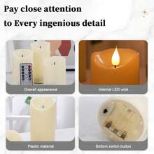 3pcs Fireless Candle Light Set, Flameless Candle Set, LED Candle Battery Powered Candle, Flashing Flame, Remote Control Candle, Suitable For Home, Bedroom, Wedding Proposal, Christmas, Halloween, Company Party, Party Decoration - 黃色 - 查看 7
