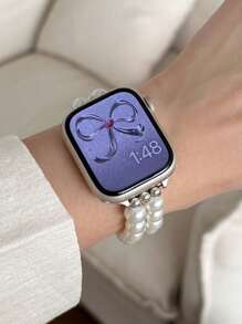 1 قطعة سوار ساعة نسائي عصري وأنيق، سوار فاخر بلمسة من اللؤلؤ الفضي اللامع، قابل للتعديل بشكل مرن دائري مزين باللؤلؤ الأبيض النقي، مناسب لساعات أبل واتش أولترا 3 2 1 إس إي إس 9 إس 10/إس 8/إس 7/إس 6/إس 5/إس 4/إس 3/إس 2/إس 1 بمقاسات 38/40/41 ملم و 42/44/45/49 ملم، هدية رائعة للصديقات والزميلات