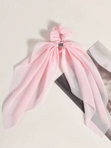 1pc Women's Soft Pink Chiffon Streamer Hair Scrunchie, Gentle Daily Casual Vacation Hair Accessory For Ponytail Styling,Hair Accessories,Scrunchy Hair TiesScrunchies Makeup Home Gym Woman Accessories