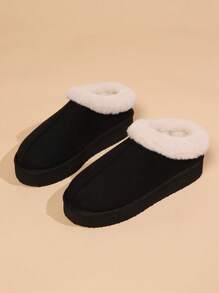 Women Plush Warm Slippers, Comfortable Winter Snow Shoes - Black - View 3