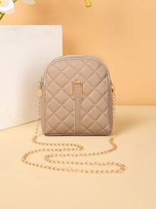 New Metallic Accessory Rhombus Design Women Crossbody Bag - Khaki - View 1
