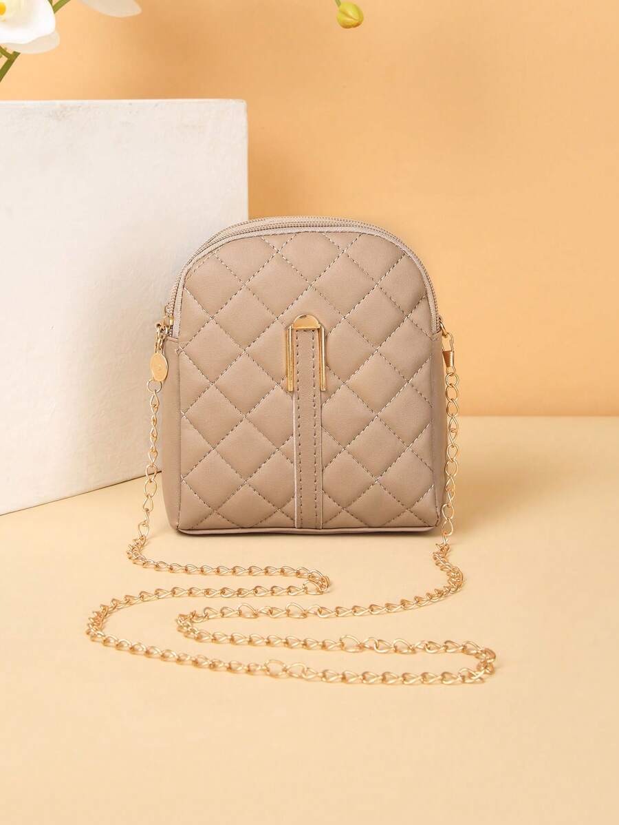 New Metallic Accessory Rhombus Design Women Crossbody Bag - Khaki - View 1