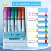 Flower Outline Brush, Curve Pen For Journal, Floral Pattern Rolling Pen For Scrapbooking,Back To School - Multicolor - View 7